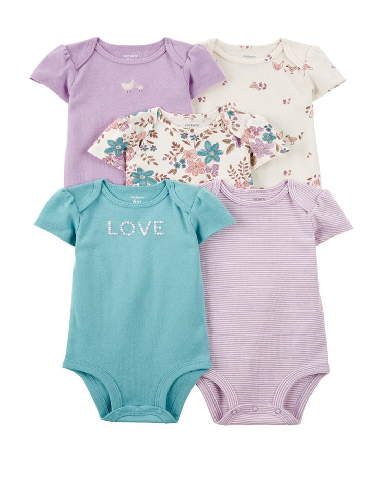 Kit body bebê 5 peças manga curta love bordado multicor | Carter's