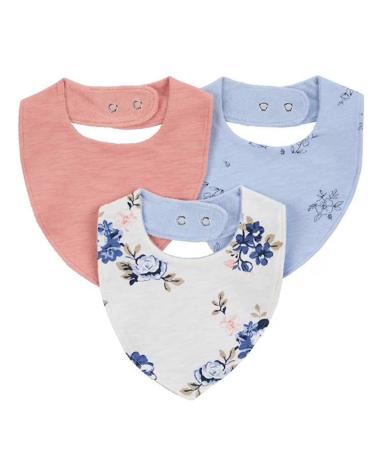 Kit babador bebê 3 peças floral com botões multicor |