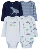 Kit body bebê 4 peças dinossauros listras azul |