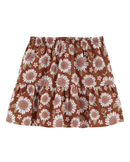 Saia Curta Infantil Babados Linho Floral Marrom Tam 6 a 8