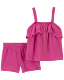 Conjunto curto infantil 2 peças texturizado rosa |